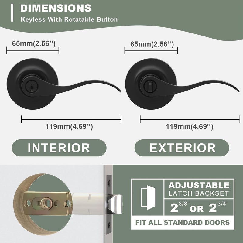 Voraus Entry Exterior Door Handle with Turn Lock,Matte Black Door knobs Exterior Door Lock Set,Bedroom Door Locks Lever Door Handle,1 Pack - Image 5